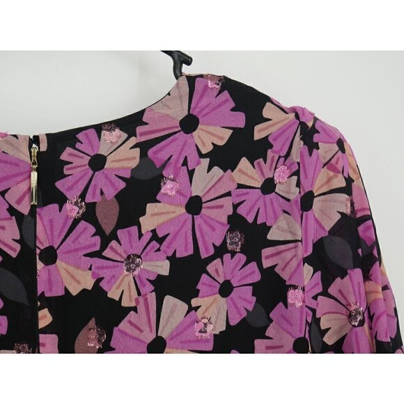 NWT Kate Spade Floral Chiffon Midi Dress Pink Black 4 - Picture 8 of 9